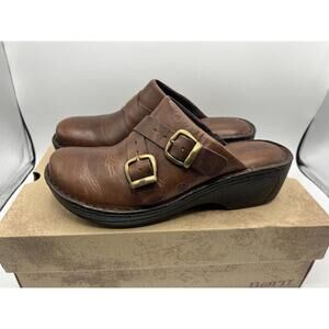 Born Brown Leather Clogs with Buckles - size 11
